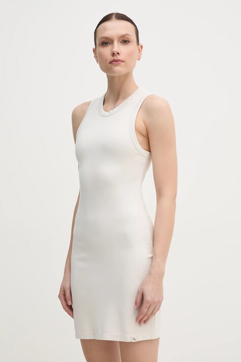 Calvin Klein Jeans rochie culoarea bej, mini, mulată, J20J225292