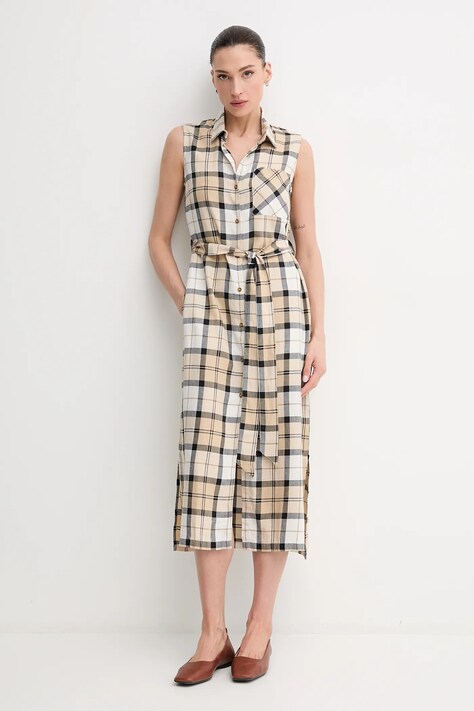 Barbour rochie din amestec de in Agnes culoarea bej, midi, evazată, LDR0890SN51