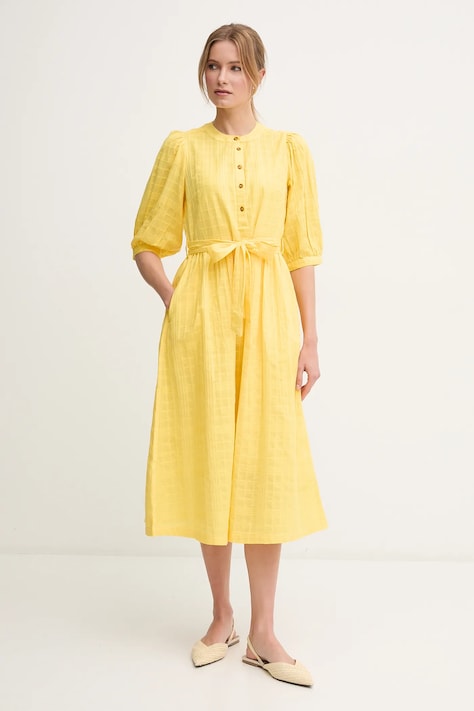Bavlněné šaty Barbour Heidi žlutá barva, midi, LDR0893YE32
