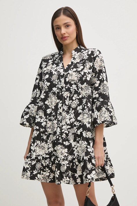 Gaudi rochie din bumbac culoarea negru, mini, evazată, 511BD15009