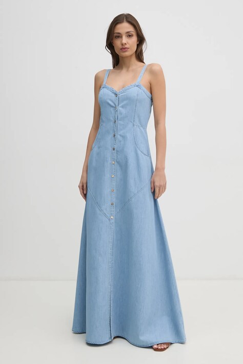 Gaudi rochie din denim maxi, evazată, 511BD16003