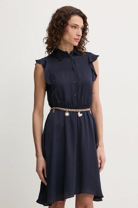 Платье с примесью шелка Fracomina цвет синий mini расклешённое FR25SD1011W77401