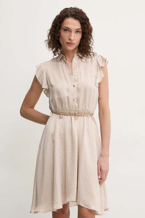 Haljina s dodatkom svile Fracomina boja: bež, mini, širi se prema dolje, FR25SD1011W774J7