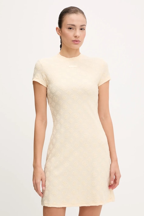 Guess rochie PEONY culoarea bej, mini, dreaptă, V5GK07 KCT02