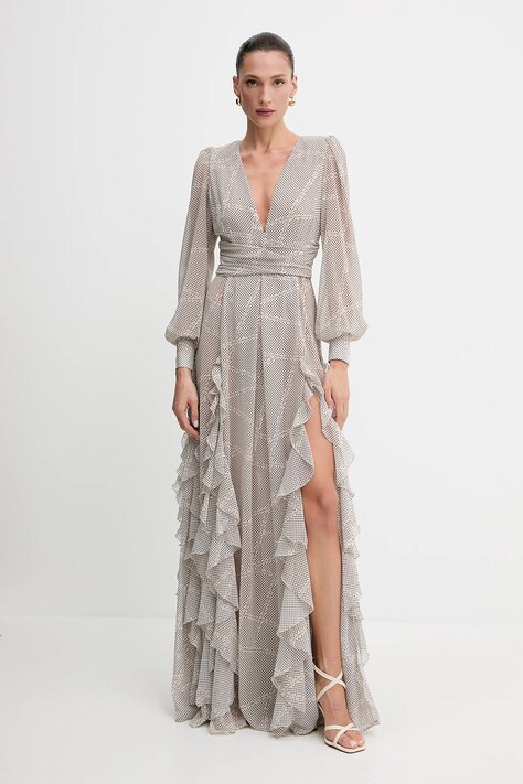 Elisabetta Franchi rochie culoarea bej, maxi, evazată, ABRS252E2