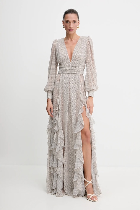 Elisabetta Franchi sukienka kolor beżowy maxi rozkloszowana ABRS252E2