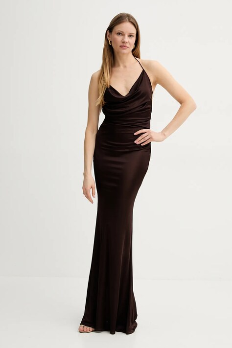 Elisabetta Franchi rochie culoarea maro, maxi, mulată, ABR0652E2
