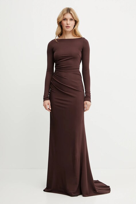 Elisabetta Franchi rochie culoarea maro, maxi, evazată, ABR1852E2