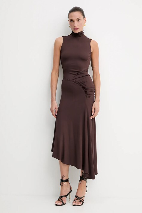 Elisabetta Franchi rochie culoarea maro, midi, evazată, AB84252E2