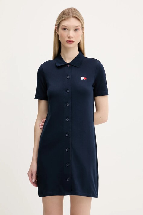 Šaty Tommy Jeans tmavomodrá farba, mini, rovný strih, DW0DW20302