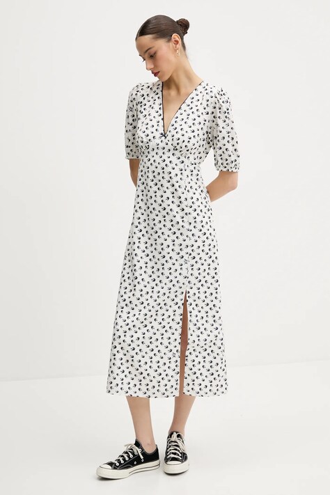 Tommy Jeans rochie culoarea bej, midi, dreaptă, DW0DW20336