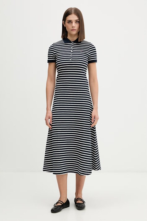 Tommy Jeans sukienka rozkloszowana bawełniana z elastanem granatowa DW0DW20383