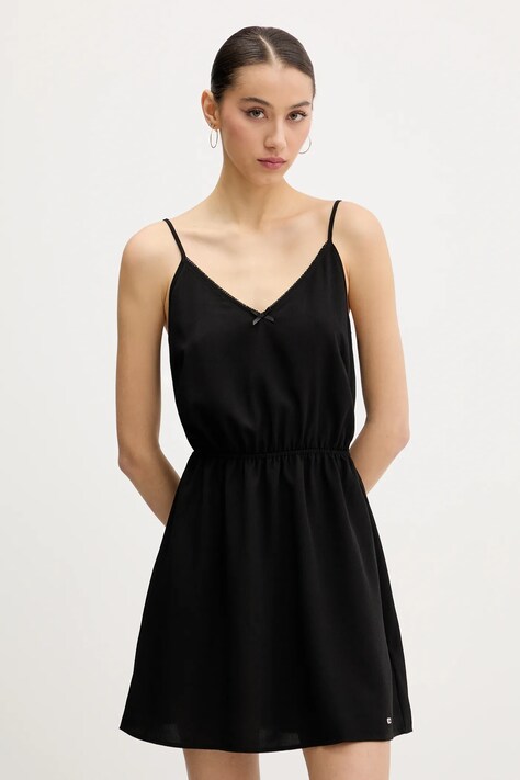 Tommy Jeans rochie culoarea negru, mini, evazată, DW0DW20613
