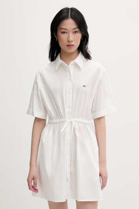 Tommy Jeans sukienka koszulowa bawełniana beżowa w paski DW0DW20617