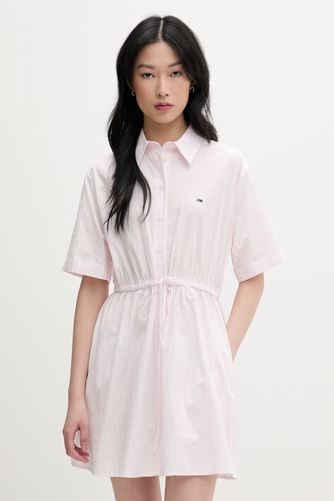 Tommy Jeans sukienka koszulowa bawełniana różowa w paski DW0DW20617