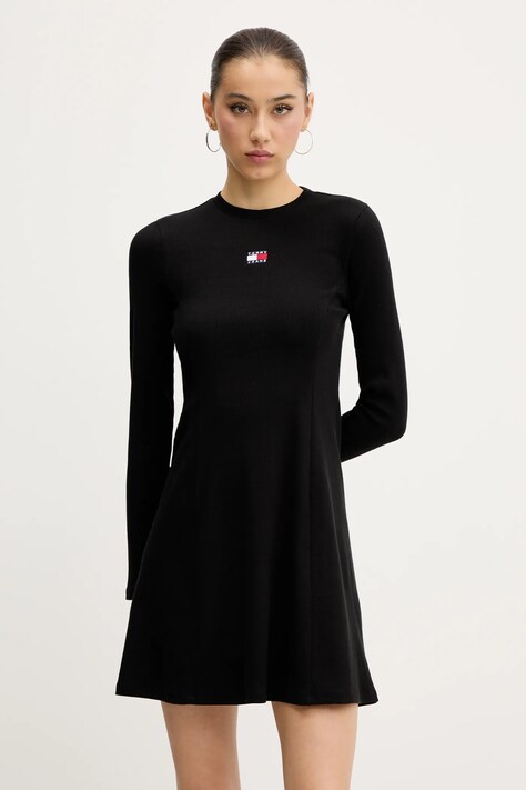 Tommy Jeans rochie culoarea negru, mini, evazată, DW0DW20666