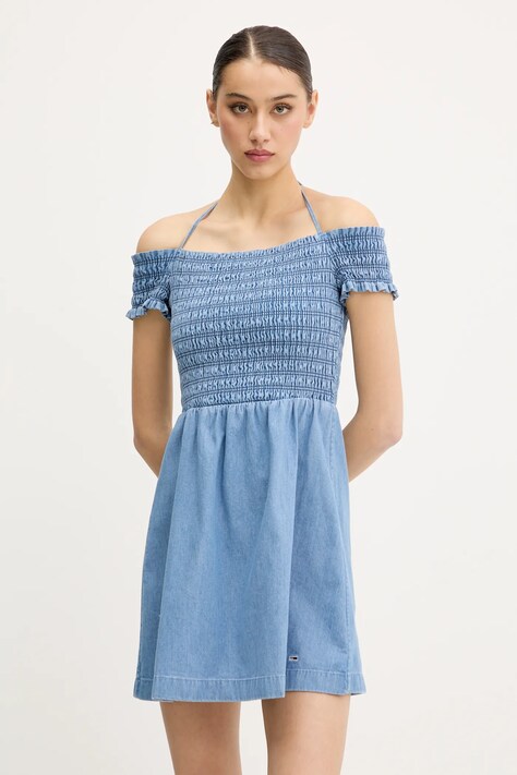 Tommy Jeans rochie din denim mini, evazată, DW0DW20677