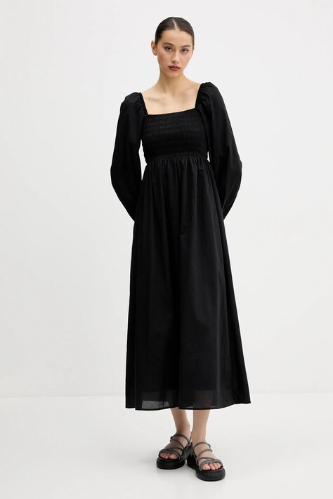 Bavlněné šaty Tommy Jeans černá barva, midi, DW0DW21335