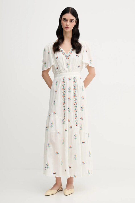 La Petite Française rochie din bumbac RACHELE culoarea bej, maxi, evazați, RACHELE