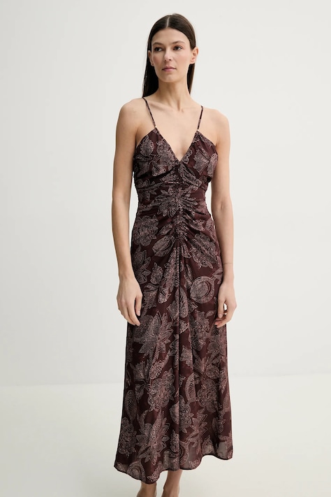 Sessun rochie culoarea maro, midi, dreaptă, 25205008