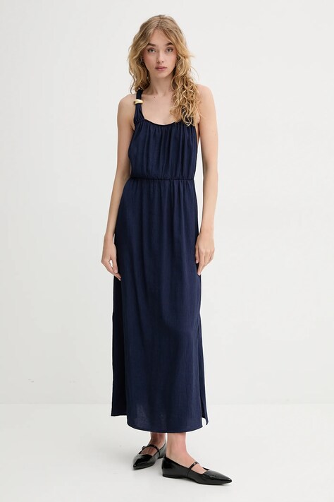 Sessun rochie culoarea bleumarin, maxi, dreaptă, 25205036