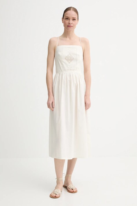 Sessun rochie din bumbac culoarea bej, midi, evazată, 25205005