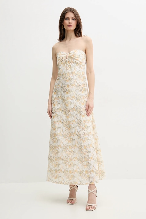 Bardot sukienka bawełniana LORA kolor żółty maxi rozkloszowana 59245DB2