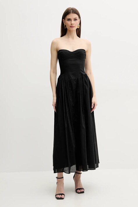 Bardot rochie din bumbac ESTIE culoarea negru, maxi, evazată, 59786DB