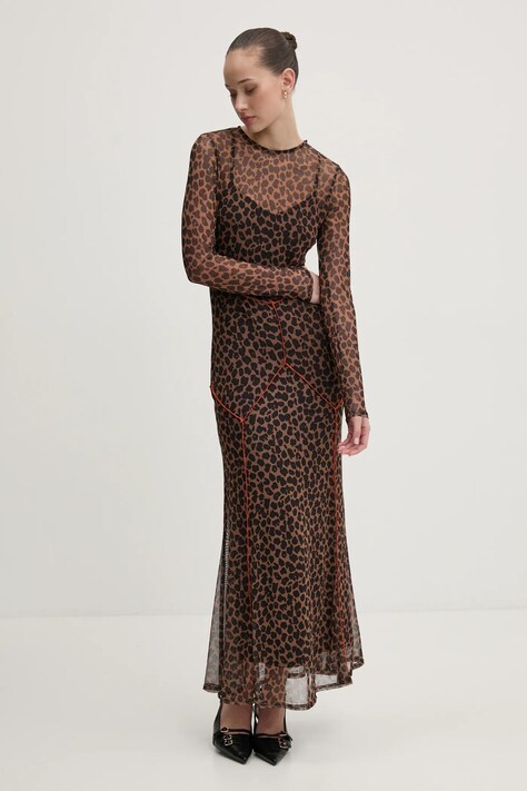 Never Fully Dressed rochie culoarea maro, maxi, evazată, NFDDR1761