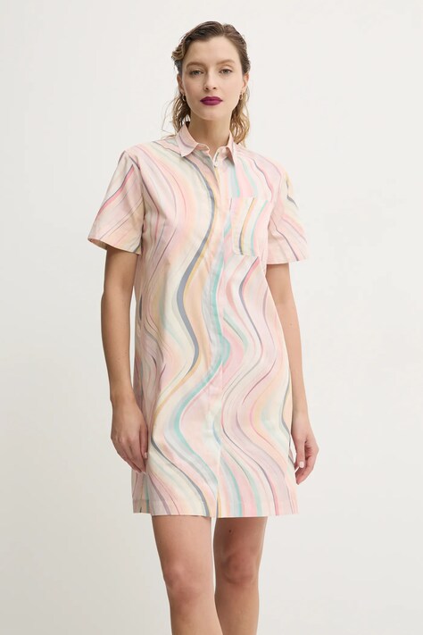 Бавовняна сукня PS Paul Smith колір бежевий mini пряма W2R.649D.P31281