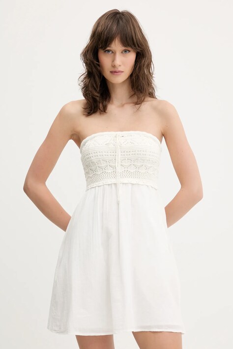 Hollister Co. rochie din bumbac culoarea alb, mini, evazată, KI359-5042