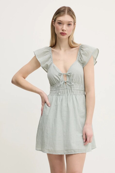 Bavlněné šaty Hollister Co. zelená barva, mini, KI359-5054