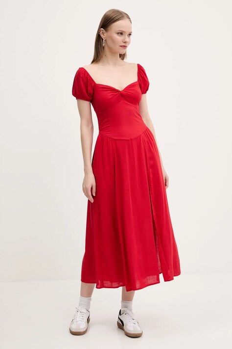 Šaty Hollister Co. červená barva, midi, KI359-5066