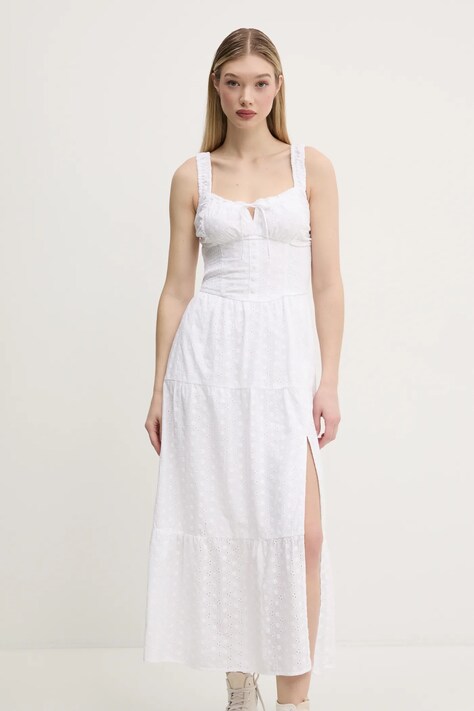 Hollister Co. rochie din bumbac culoarea alb, maxi, evazată, KI359-5069