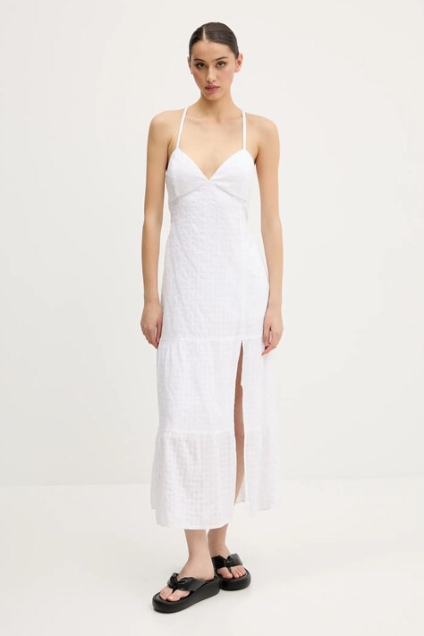 Bavlněné šaty Hollister Co. bílá barva, midi, KI359-5079