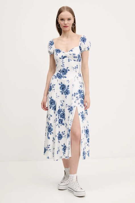 Hollister Co. rochie culoarea alb, midi, evazată, KI359-5081