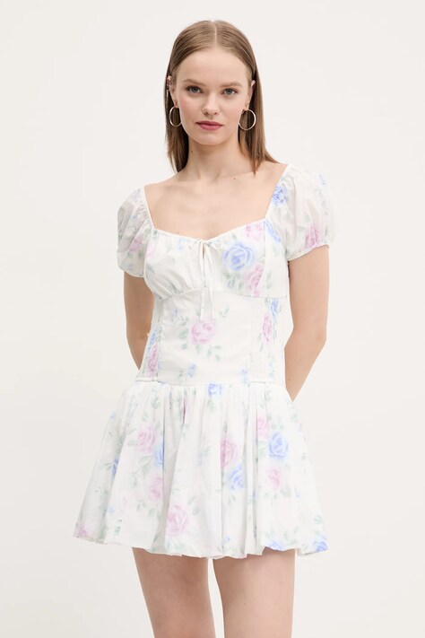 Bavlněné šaty Hollister Co. bílá barva, mini, KI359-5083