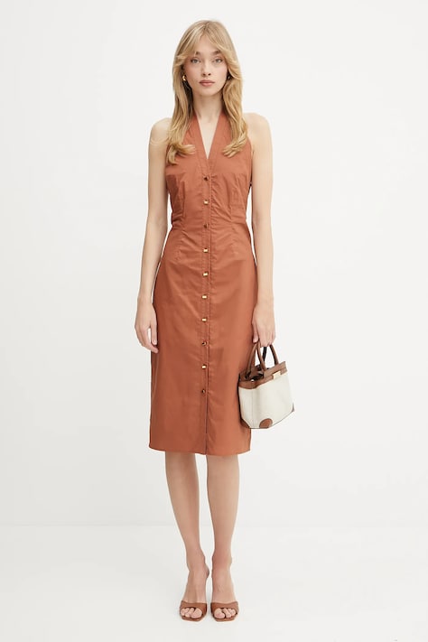 Marciano Guess rochie din bumbac PAT culoarea maro, mini, dreaptă, 5GGK43 7315A