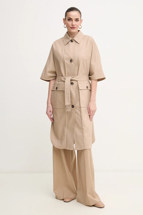 Bavlněný kabát Marciano Guess CINDY béžová barva, 5GGL02 7293A