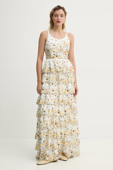 Hodvábne šaty MUNTHE FRUMA biela farba, maxi, áčkový strih, 251134025118