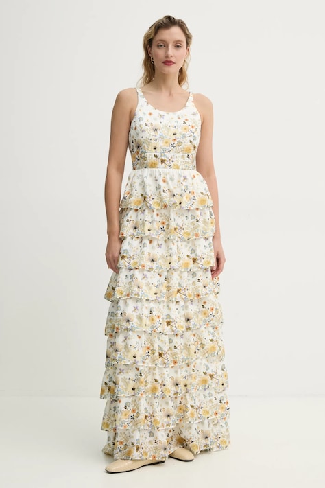 Hodvábne šaty MUNTHE FRUMA biela farba, maxi, áčkový strih, 251134025118