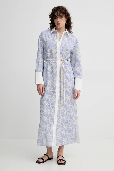 Bavlněné šaty MUNTHE FILIRA modrá barva, maxi, oversize, 251134625136