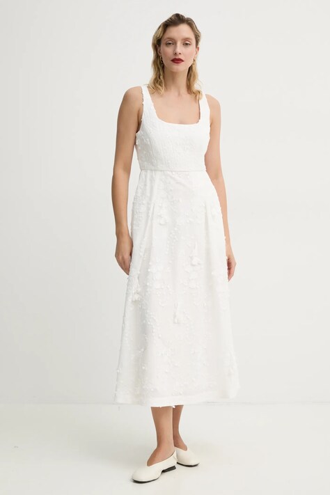 Bavlněné šaty MUNTHE FRONIA bílá barva, midi, 251134825125