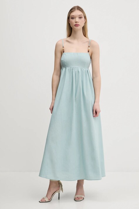 Lněné šaty Abercrombie & Fitch tyrkysová barva, maxi, KI159-5549