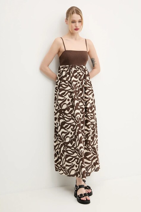 Abercrombie & Fitch rochie din in culoarea maro, maxi, evazată, KI159-5682