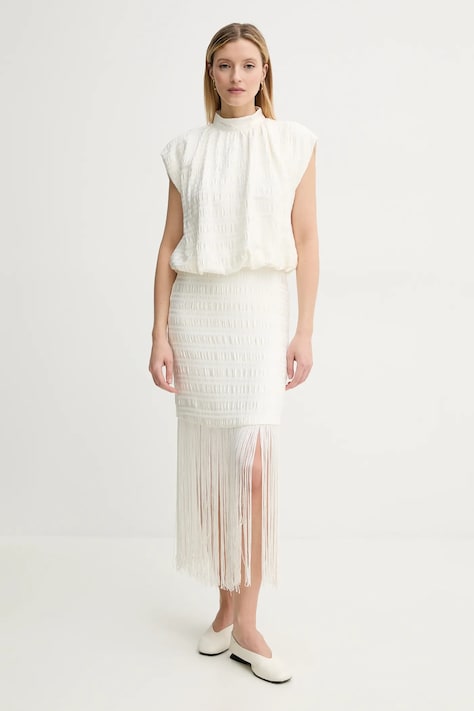 Bruuns Bazaar rochie culoarea bej, midi, mulată, BBW4432