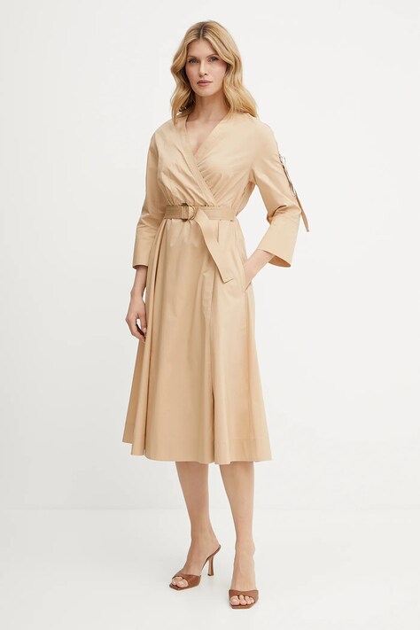 Liu Jo rochie din bumbac culoarea bej, maxi, evazată, WA5170.T4390