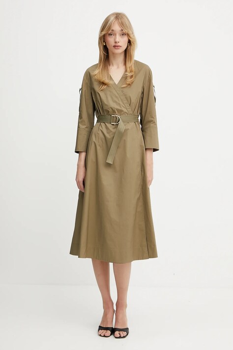 Pamučna haljina Liu Jo boja: zelena, maxi, širi se prema dolje, WA5170.T4390