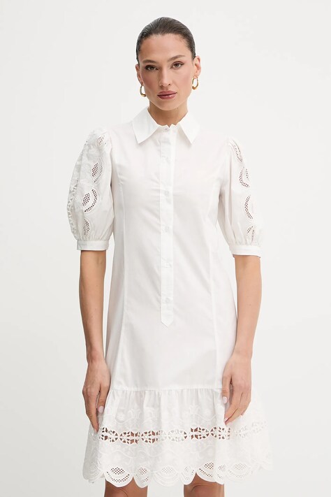 Liu Jo rochie din bumbac culoarea alb, mini, evazată, WA5256.T4853