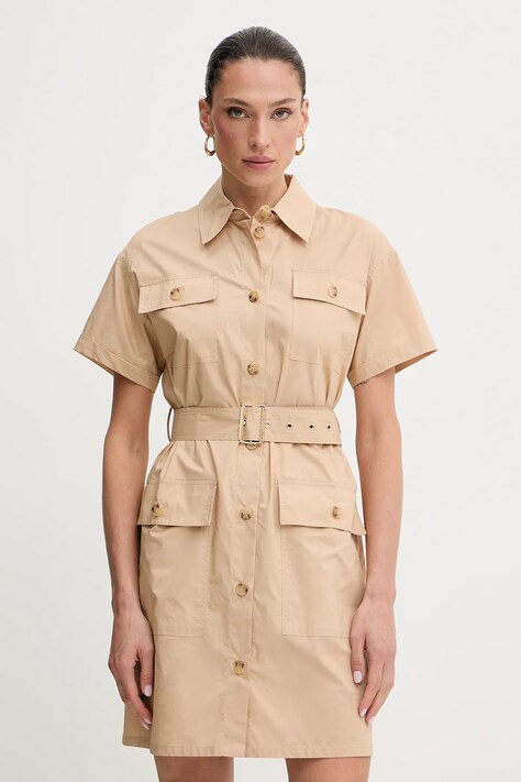 Liu Jo rochie din bumbac culoarea bej, mini, dreaptă, WA5506.T4390